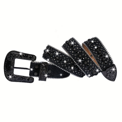 Men's Belt - Skull for Women Bling - Western Cowgirl Cowboy Black Rhinestone Skull - product detail view 3