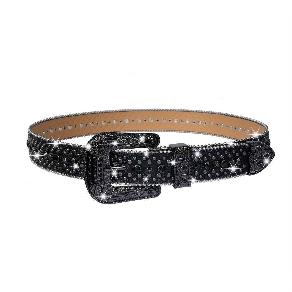 Men's Belt - Skull for Women Bling - Western Cowgirl Cowboy Black Rhinestone Skull - product detail view 4