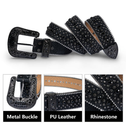 Men's Belt - Skull for Women Bling - Western Cowgirl Cowboy Black Rhinestone Skull - product detail view 5