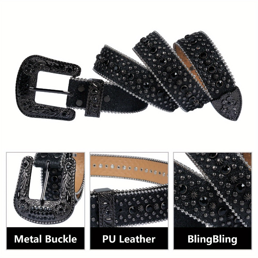 Men's Belt - Skull for Women Bling - Western Cowgirl Cowboy Black Rhinestone Skull - product detail view 6