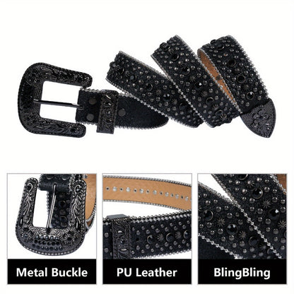 Men's Belt - Skull for Women Bling - Western Cowgirl Cowboy Black Rhinestone Skull - product detail view 6