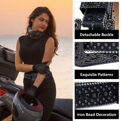 Men's Belt - Skull for Women Bling - Western Cowgirl Cowboy Black Rhinestone Skull - product detail view 8