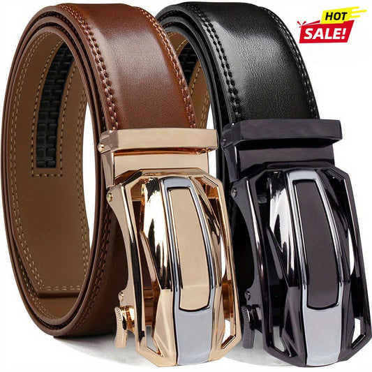 Men's Belt - Sliding Ratchet for 2 Pack 1-3/8" Leather Adjustable No-Hole Set, Dress & - main product view