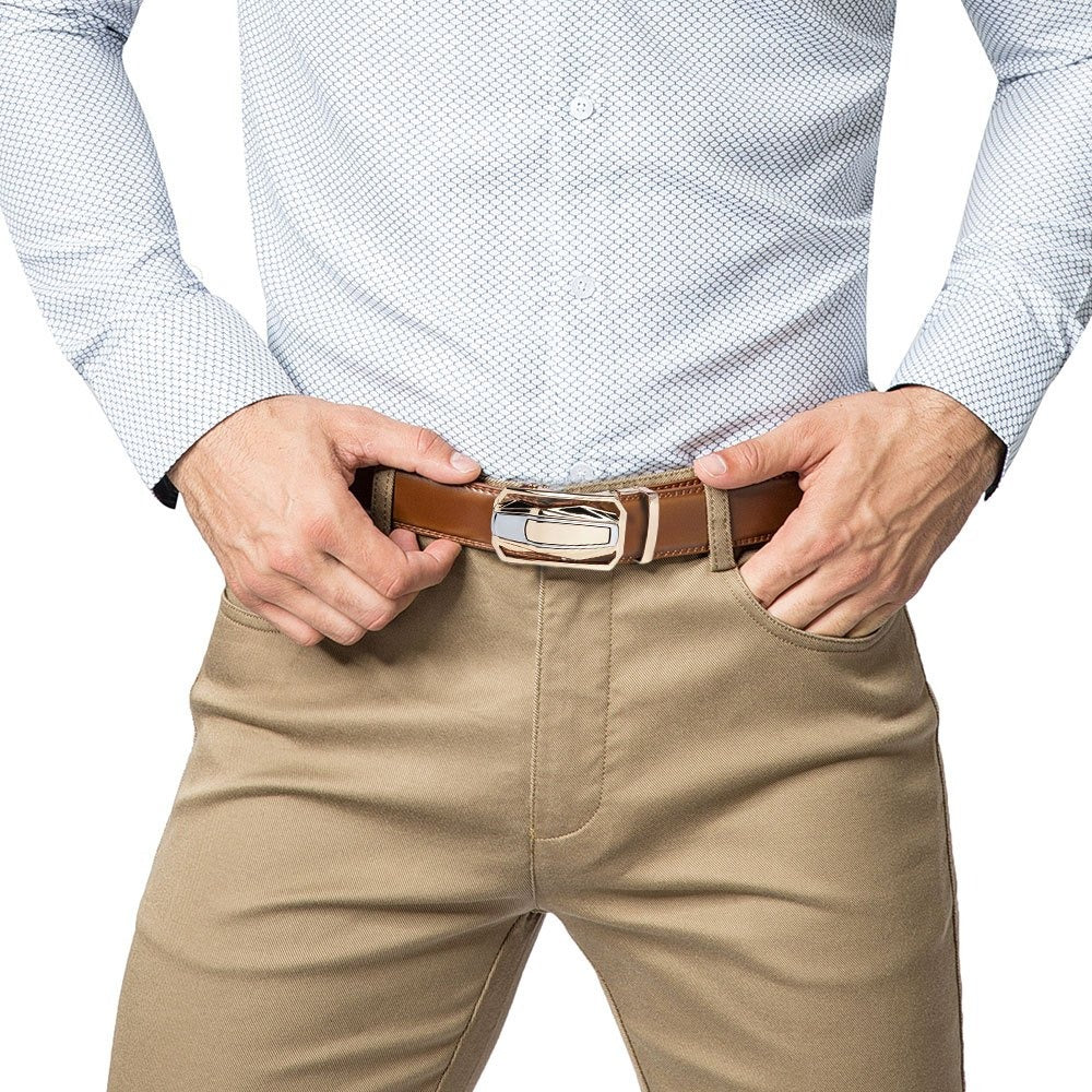 Men's Belt - Sliding Ratchet for 2 Pack 1-3/8" Leather Adjustable No-Hole Set, Dress & - product detail view 10