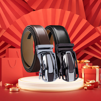 Men's Belt - Sliding Ratchet for 2 Pack 1-3/8" Leather Adjustable No-Hole Set, Dress & - product detail view 16
