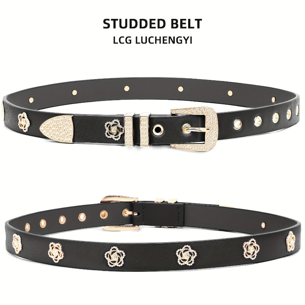Women's Belt - Studded for 2 Pack - Rhinestone Floral Rivet Punk Y2K Skinny for Jeans - product detail view 5