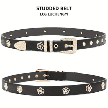 Women's Belt - Studded for 2 Pack - Rhinestone Floral Rivet Punk Y2K Skinny for Jeans - product detail view 5