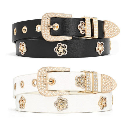 Women's Belt - Studded for 2 Pack - Rhinestone Floral Rivet Punk Y2K Skinny for Jeans - product detail view 8