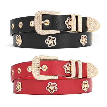 Women's Belt - Studded for 2 Pack - Rhinestone Floral Rivet Punk Y2K Skinny for Jeans - product detail view 11