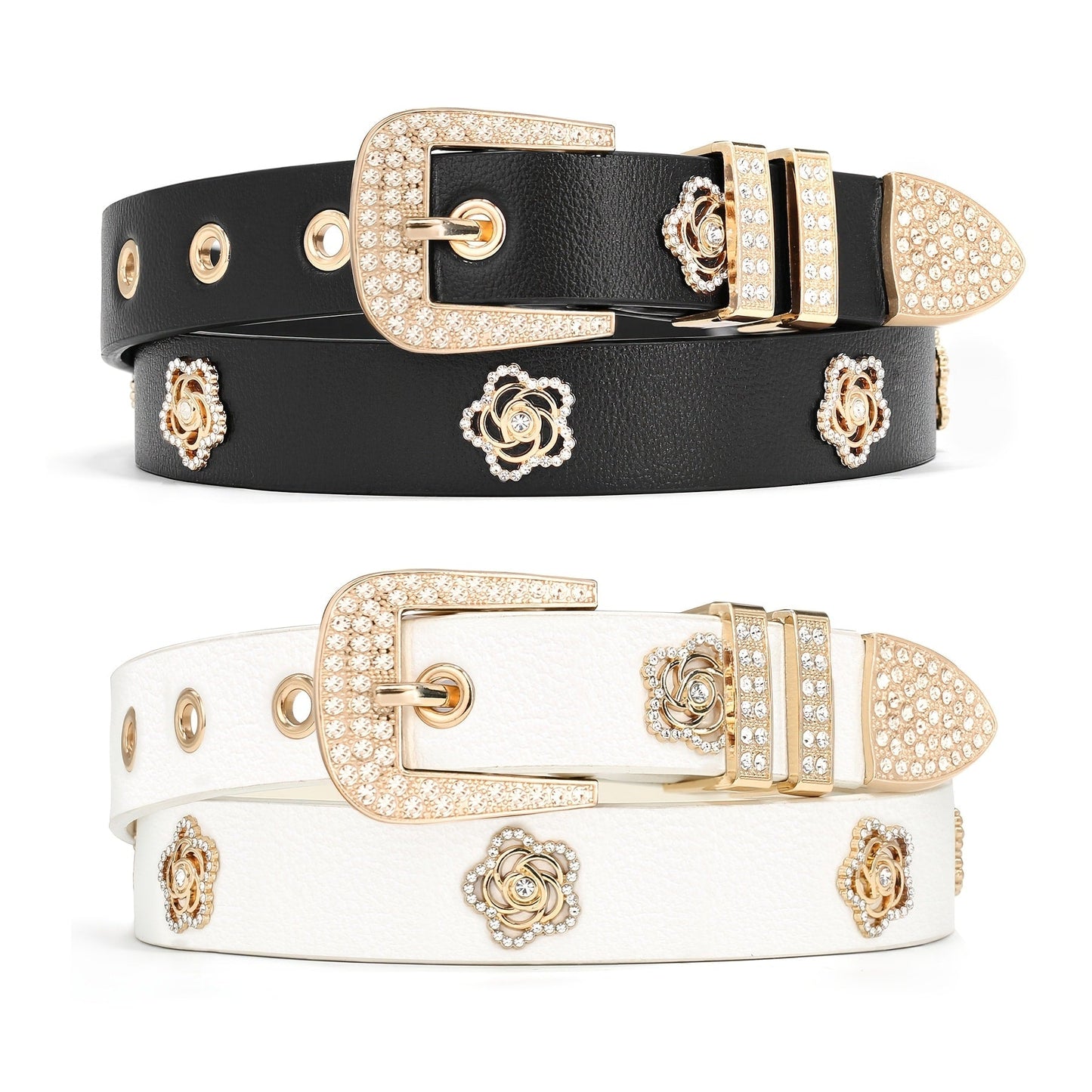 Women's Belt - Studded for 2 Pack - Rhinestone Floral Rivet Punk Y2K Skinny for Jeans - product detail view 14