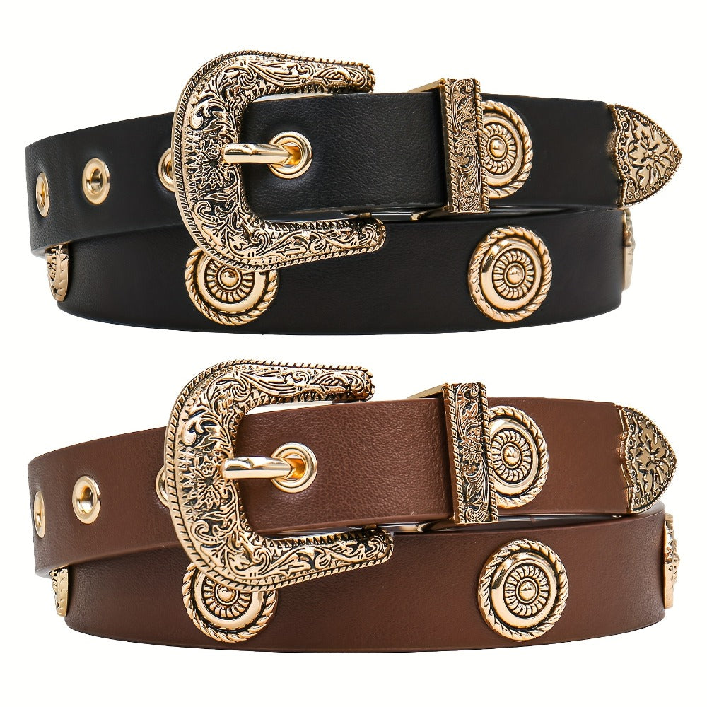 Women's Belt - Studded Cowgirl 2pcs for | Western Punk Rivet Waist for Dresses Pants - main product view