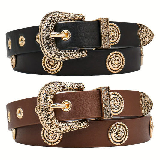 Women's Belt - Studded Cowgirl 2pcs for | Western Punk Rivet Waist for Dresses Pants - main product view