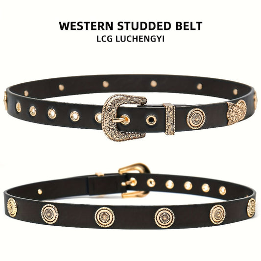 Women's Belt - Studded Cowgirl 2pcs for | Western Punk Rivet Waist for Dresses Pants - product detail view 2