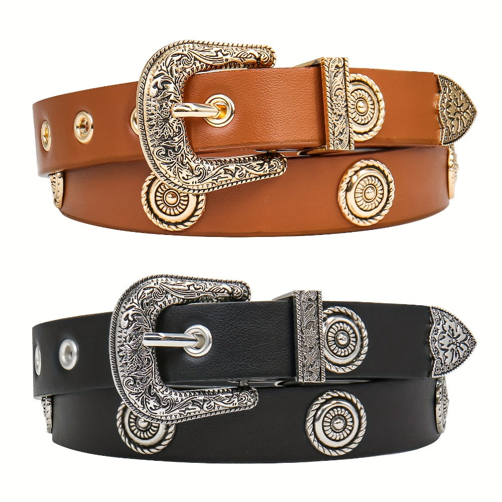 Women's Belt - Studded Cowgirl 2pcs for | Western Punk Rivet Waist for Dresses Pants - product detail view 3