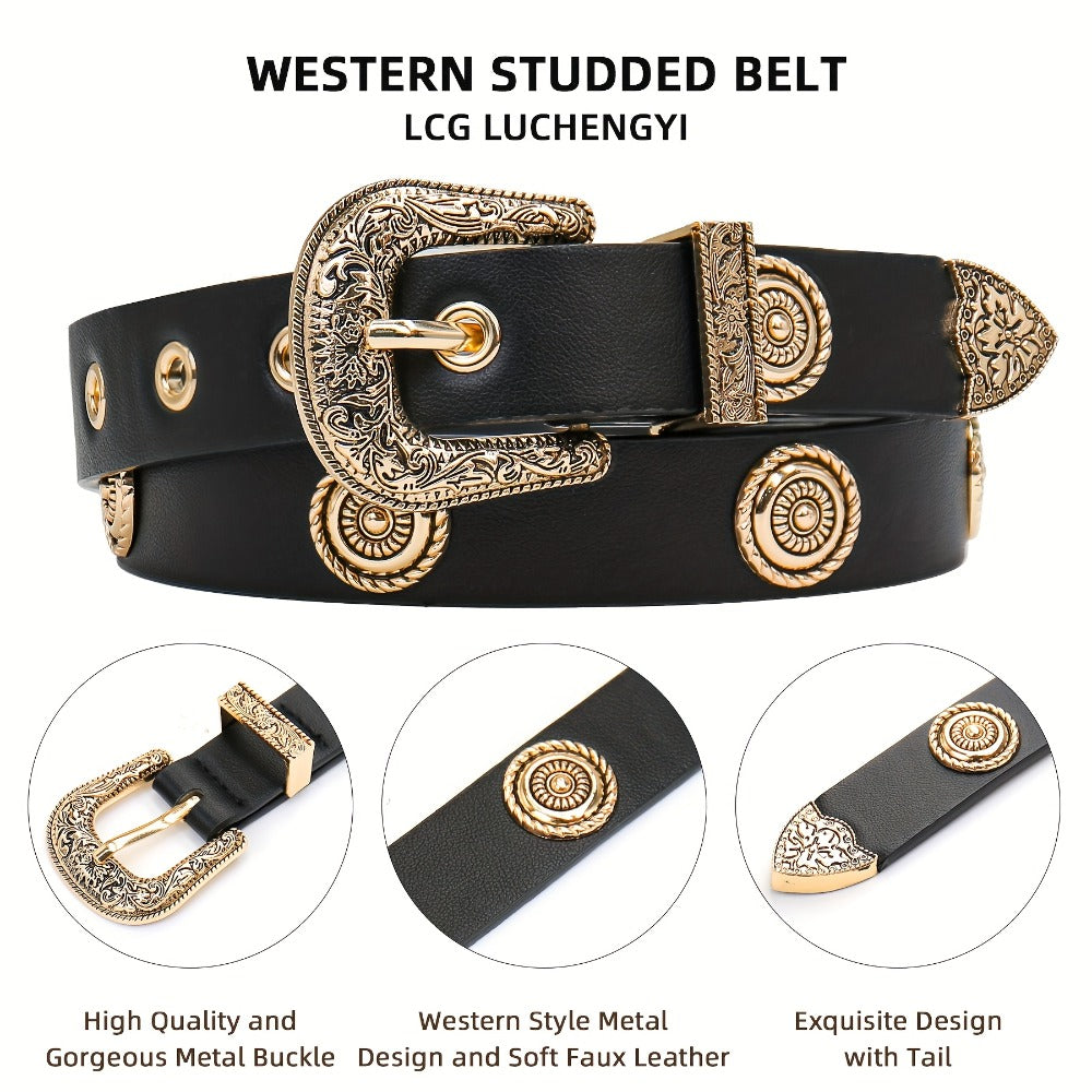 Women's Belt - Studded Cowgirl 2pcs for | Western Punk Rivet Waist for Dresses Pants - product detail view 4