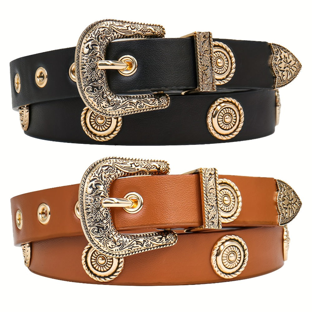 Women's Belt - Studded Cowgirl 2pcs for | Western Punk Rivet Waist for Dresses Pants - product detail view 7