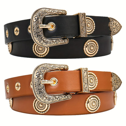Women's Belt - Studded Cowgirl 2pcs for | Western Punk Rivet Waist for Dresses Pants - product detail view 7