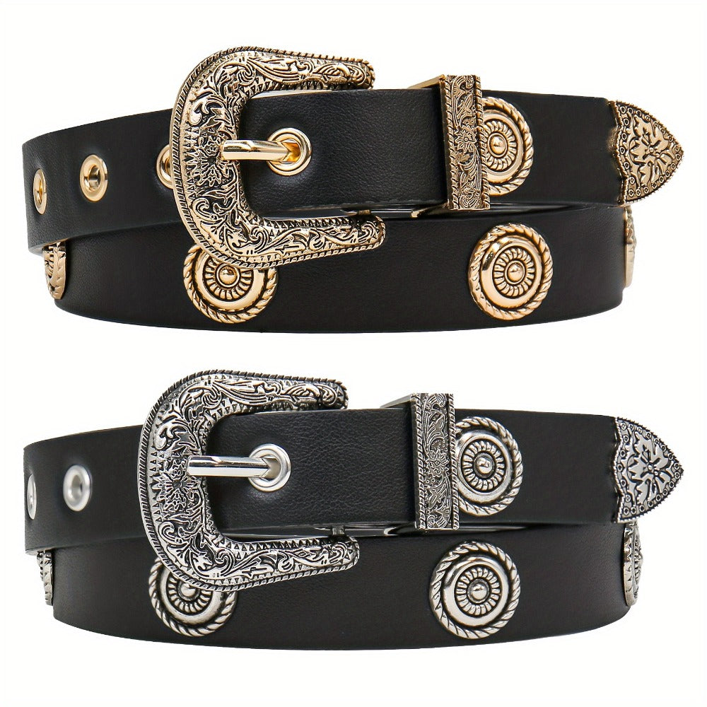 Women's Belt - Studded Cowgirl 2pcs for | Western Punk Rivet Waist for Dresses Pants - product detail view 10