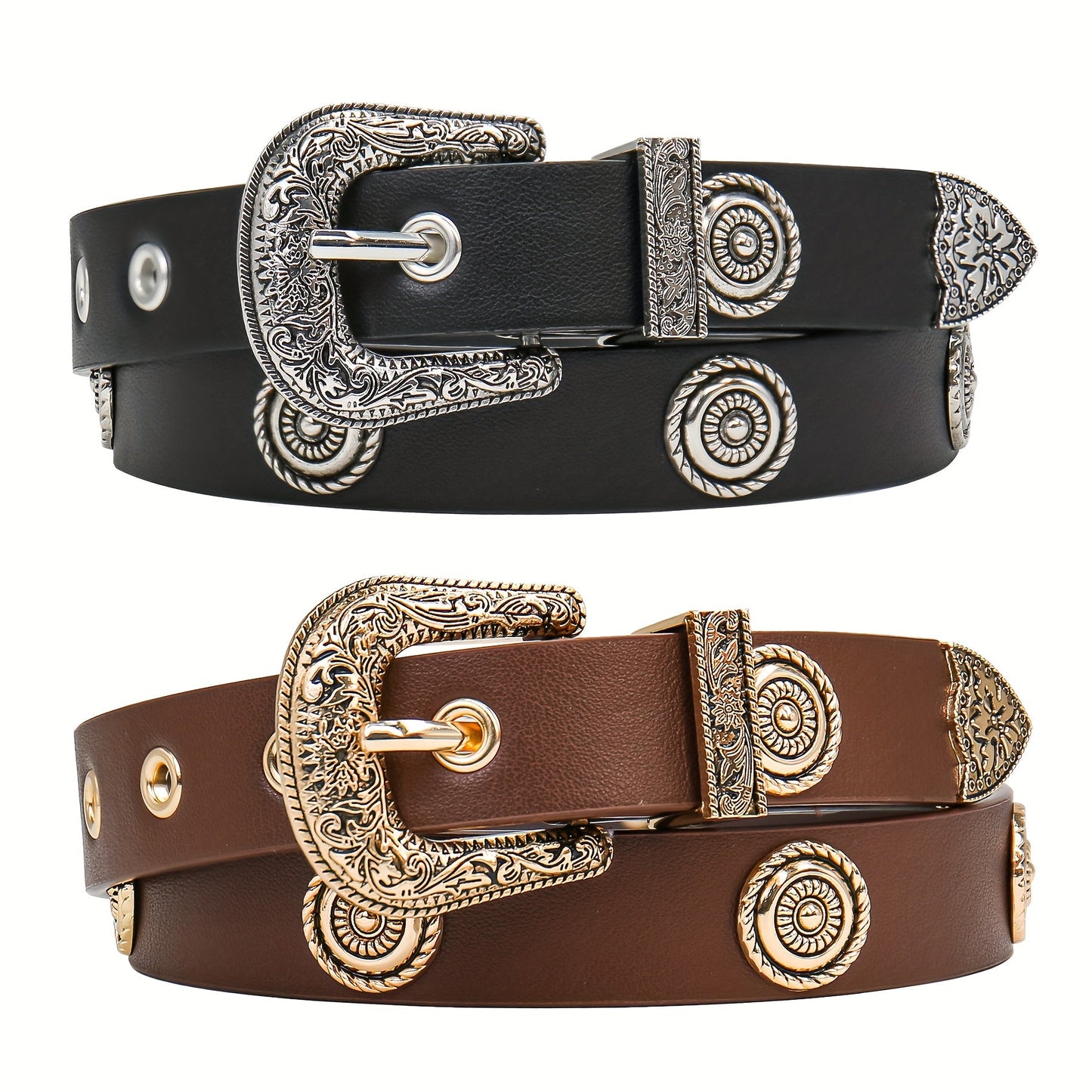 Women's Belt - Studded Cowgirl 2pcs for | Western Punk Rivet Waist for Dresses Pants - product detail view 12