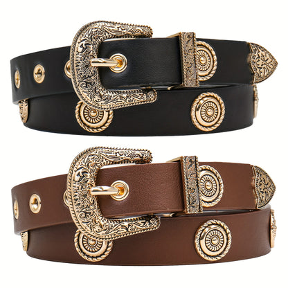 Women's Belt - Studded Cowgirl 2pcs for | Western Punk Rivet Waist for Dresses Pants - product detail view 16