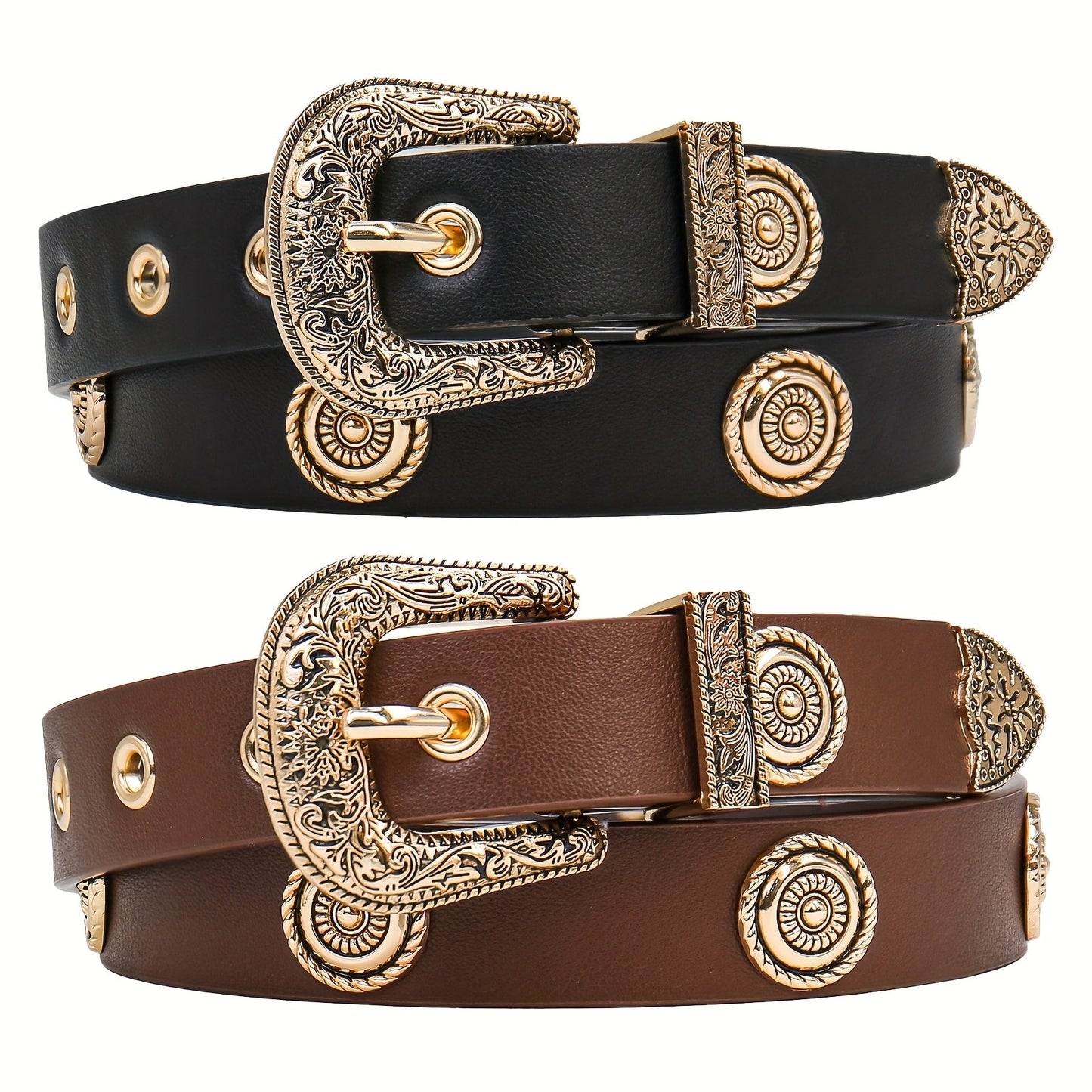 Women's Belt - Studded Cowgirl 2pcs for | Western Punk Rivet Waist for Dresses Pants - product detail view 19