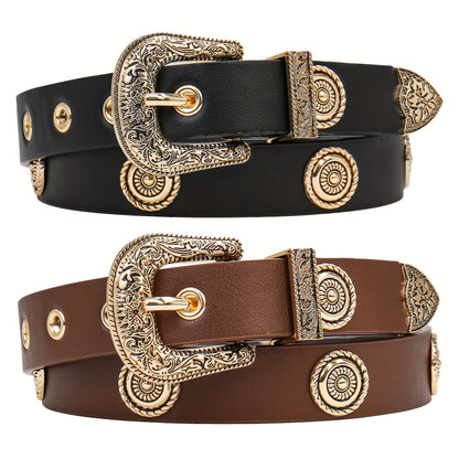 Women's Belt - Studded Cowgirl 2pcs for | Western Punk Rivet Waist for Dresses Pants - product detail view 19
