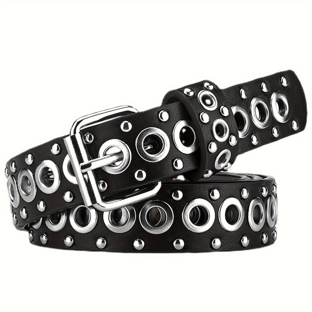 Men's Belt - Studded Rivet Punk Rock Gothic Style Edgy Black Metal Stud Unisex Fashion - main product view
