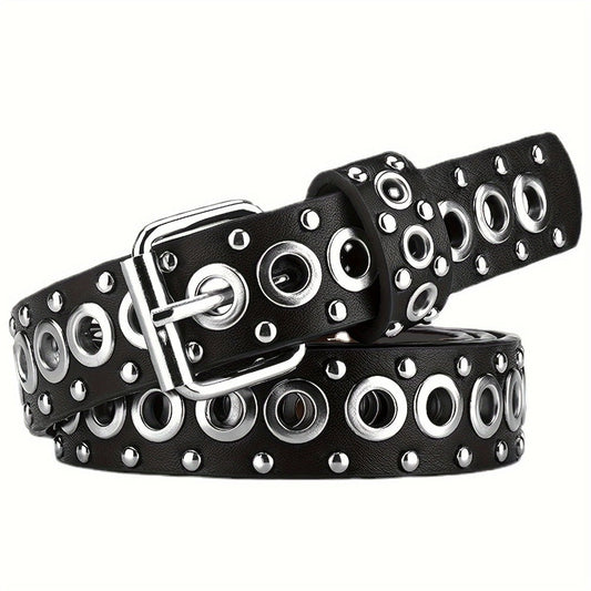 Men's Belt - Studded Rivet Punk Rock Gothic Style Edgy Black Metal Stud Unisex Fashion - main product view