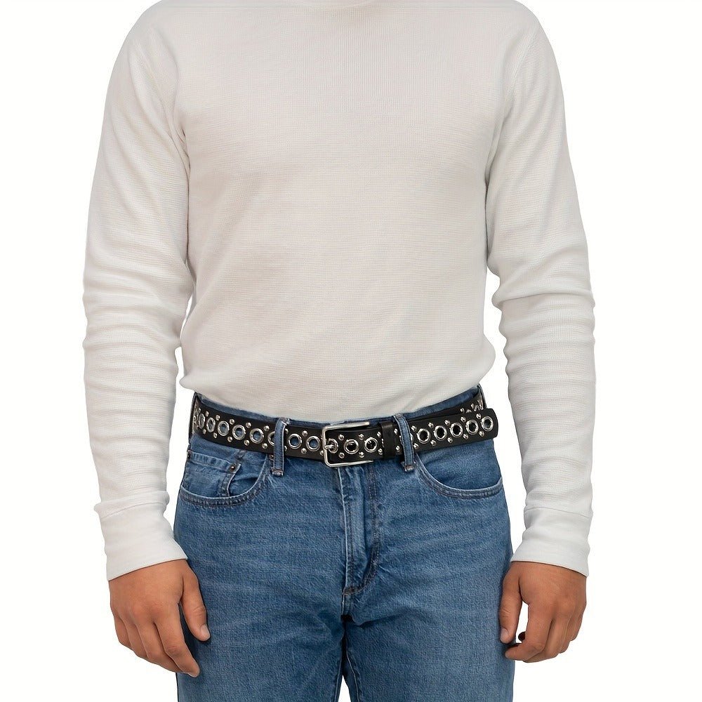 Men's Belt - Studded Rivet Punk Rock Gothic Style Edgy Black Metal Stud Unisex Fashion - product detail view 3