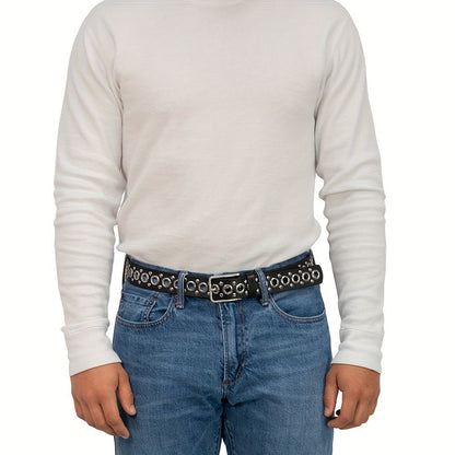 Men's Belt - Studded Rivet Punk Rock Gothic Style Edgy Black Metal Stud Unisex Fashion - product detail view 3