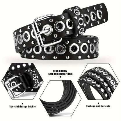Men's Belt - Studded Rivet Punk Rock Gothic Style Edgy Black Metal Stud Unisex Fashion - product detail view 4