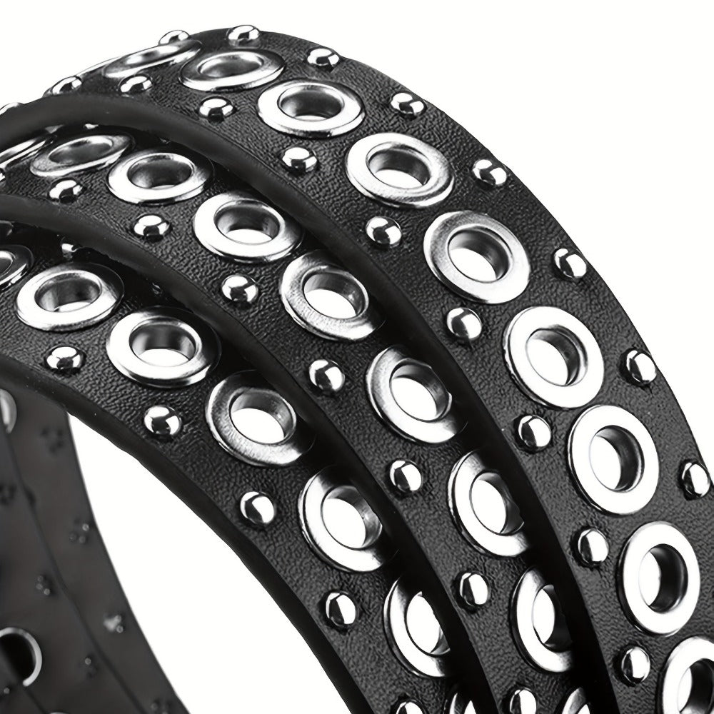 Men's Belt - Studded Rivet Punk Rock Gothic Style Edgy Black Metal Stud Unisex Fashion - product detail view 5