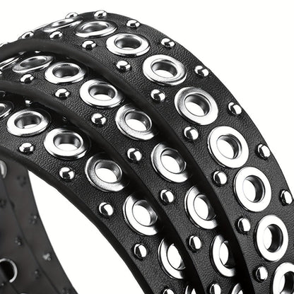 Men's Belt - Studded Rivet Punk Rock Gothic Style Edgy Black Metal Stud Unisex Fashion - product detail view 5