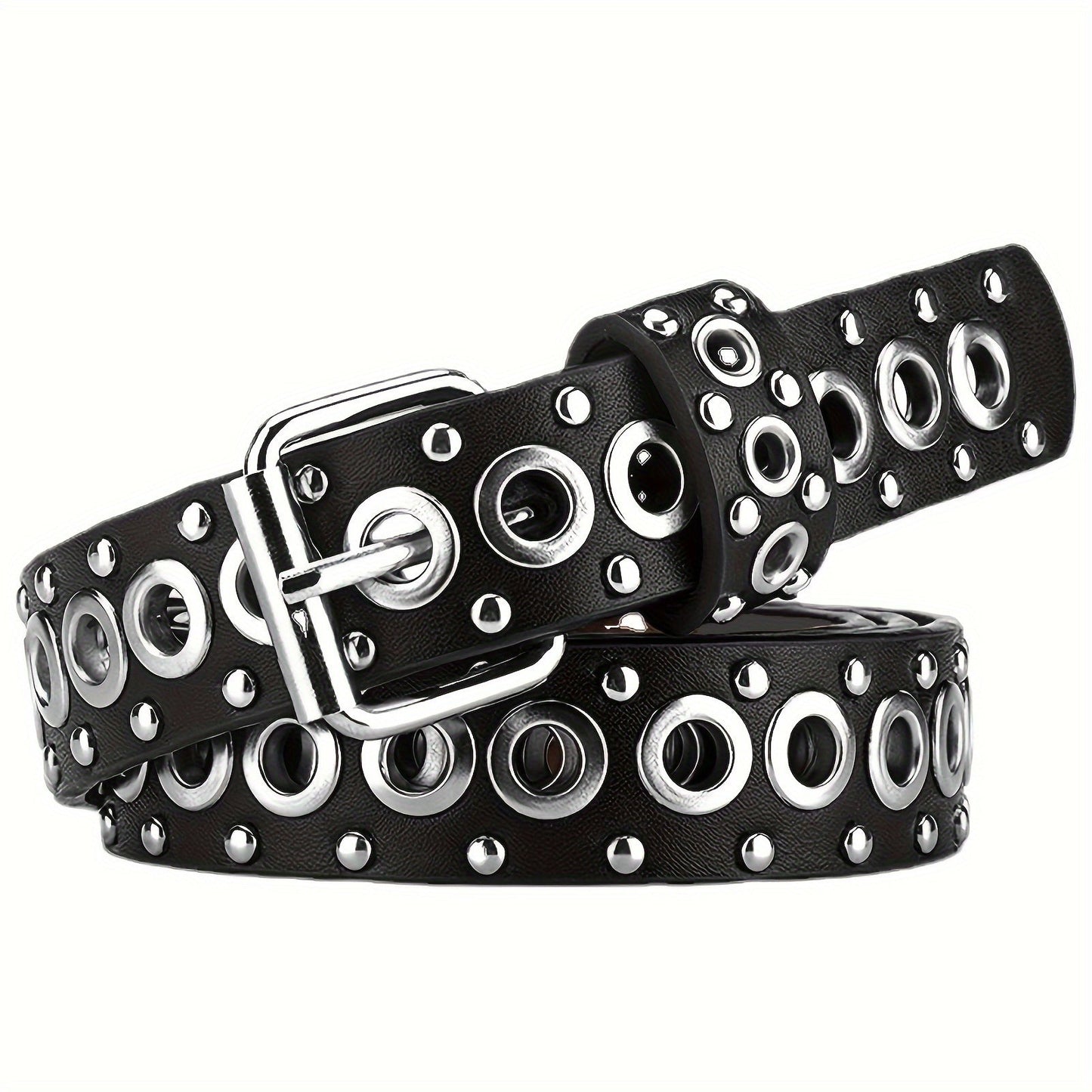 Men's Belt - Studded Rivet Punk Rock Gothic Style Edgy Black Metal Stud Unisex Fashion - product detail view 6
