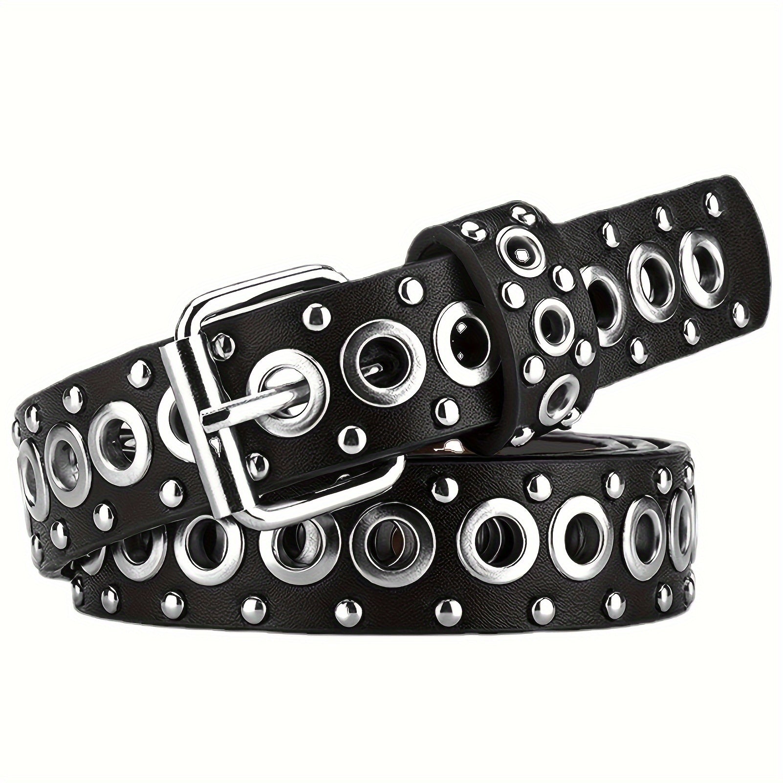 Men's Belt - Studded Rivet Punk Rock Gothic Style Edgy Black Metal Stud Unisex Fashion - product detail view 6