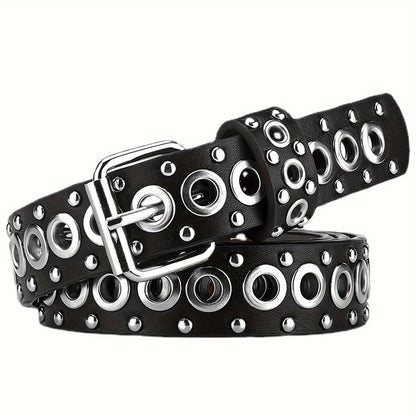 Men's Belt - Studded Rivet Punk Rock Gothic Style Edgy Black Metal Stud Unisex Fashion - product detail view 6