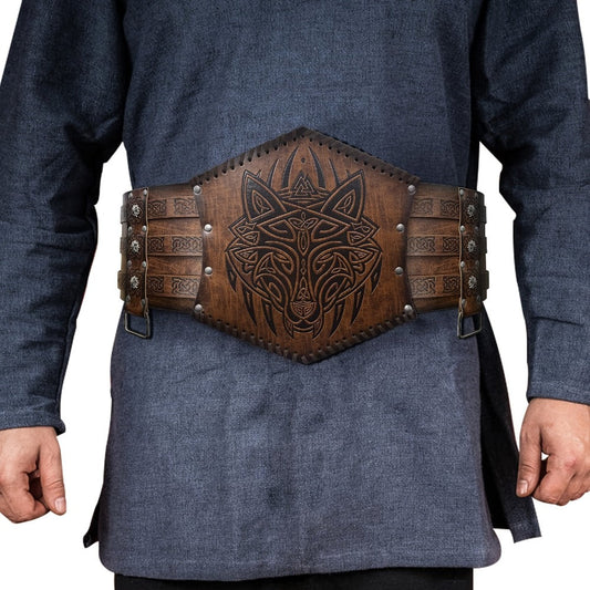 Men's Belt - Viking for Wide PU Leather, Scandinavian Dragon & Wolf Alloy Buckle - main product view