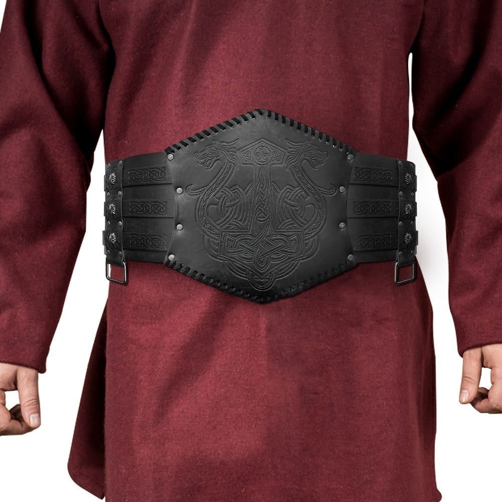 Men's Belt - Viking for Wide PU Leather, Scandinavian Dragon & Wolf Alloy Buckle - product detail view 4