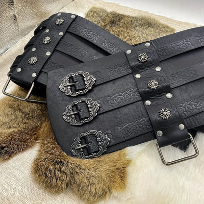 Men's Belt - Viking for Wide PU Leather, Scandinavian Dragon & Wolf Alloy Buckle - product detail view 6