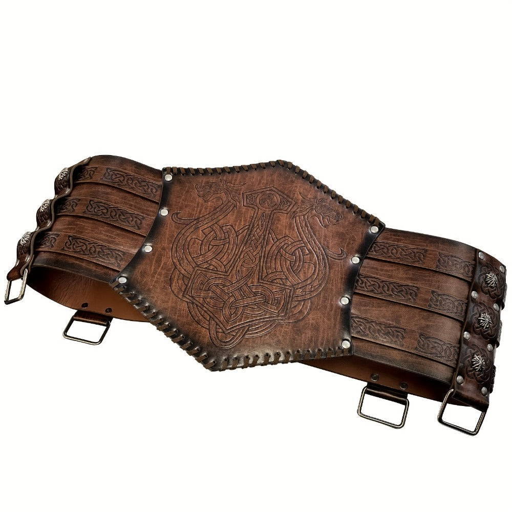 Men's Belt - Viking for Wide PU Leather, Scandinavian Dragon & Wolf Alloy Buckle - product detail view 8