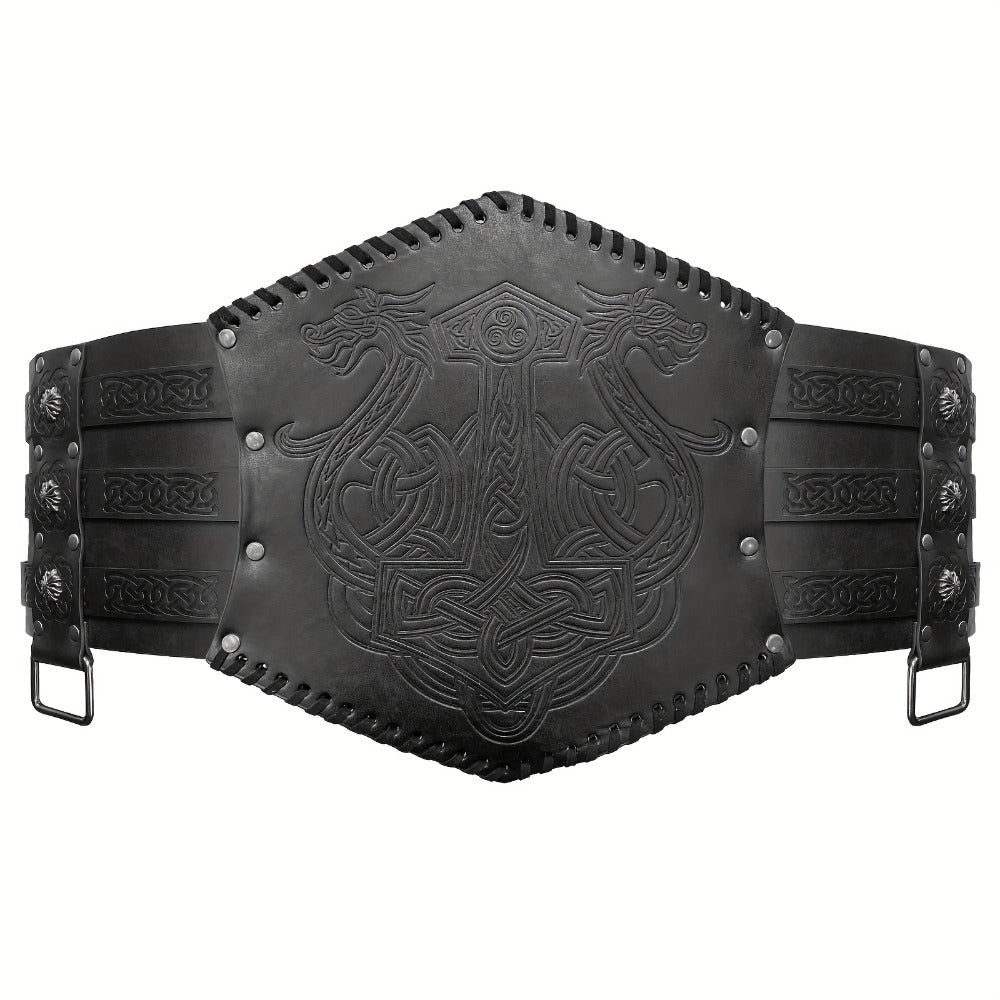 Men's Belt - Viking for Wide PU Leather, Scandinavian Dragon & Wolf Alloy Buckle - product detail view 9