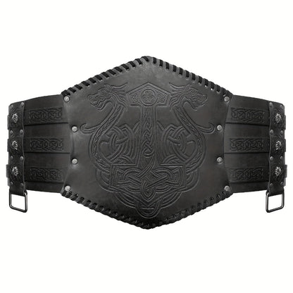 Men's Belt - Viking for Wide PU Leather, Scandinavian Dragon & Wolf Alloy Buckle - product detail view 9