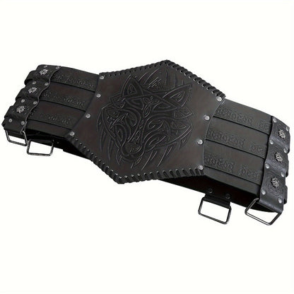 Men's Belt - Viking for Wide PU Leather, Scandinavian Dragon & Wolf Alloy Buckle - product detail view 11