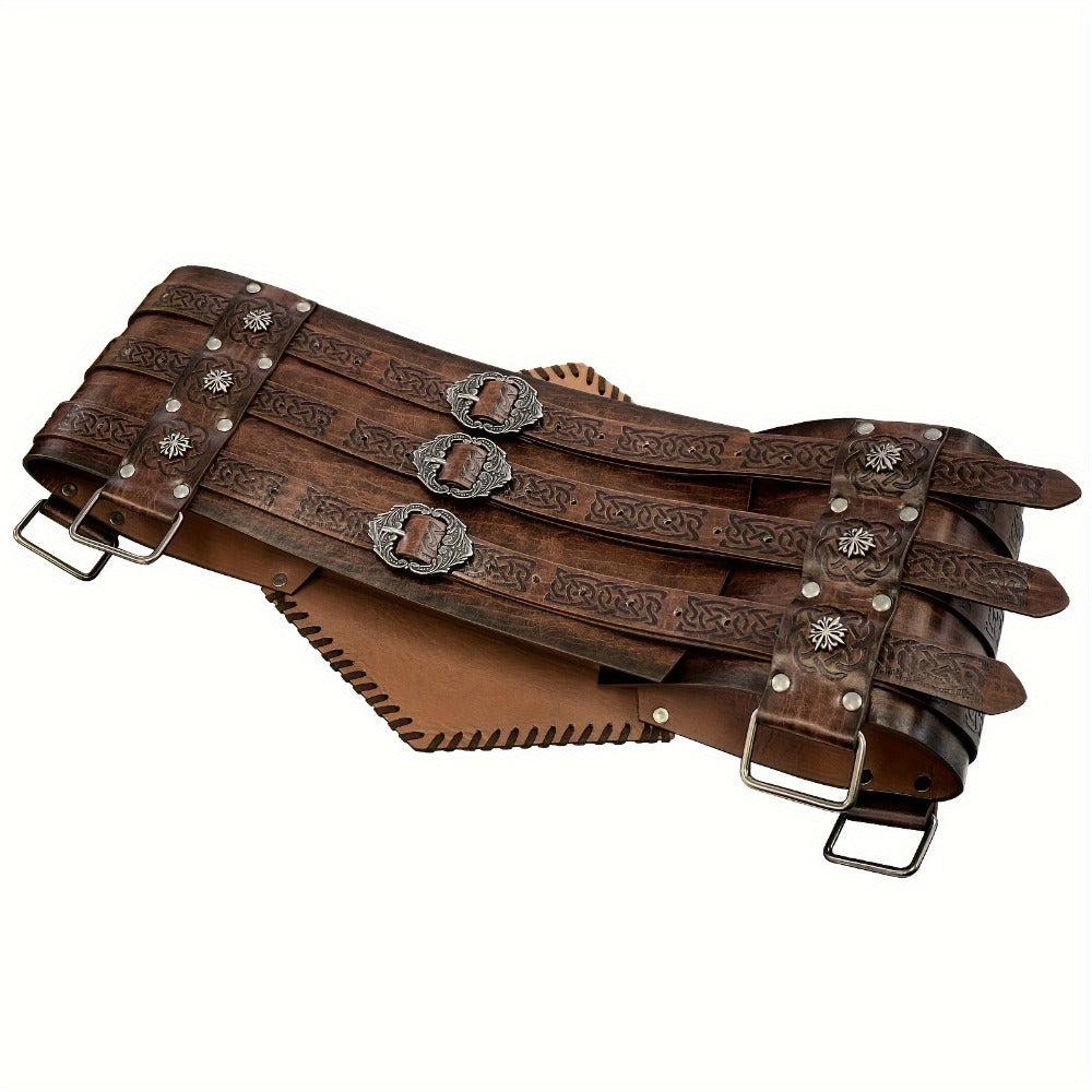 Men's Belt - Viking for Wide PU Leather, Scandinavian Dragon & Wolf Alloy Buckle - product detail view 12