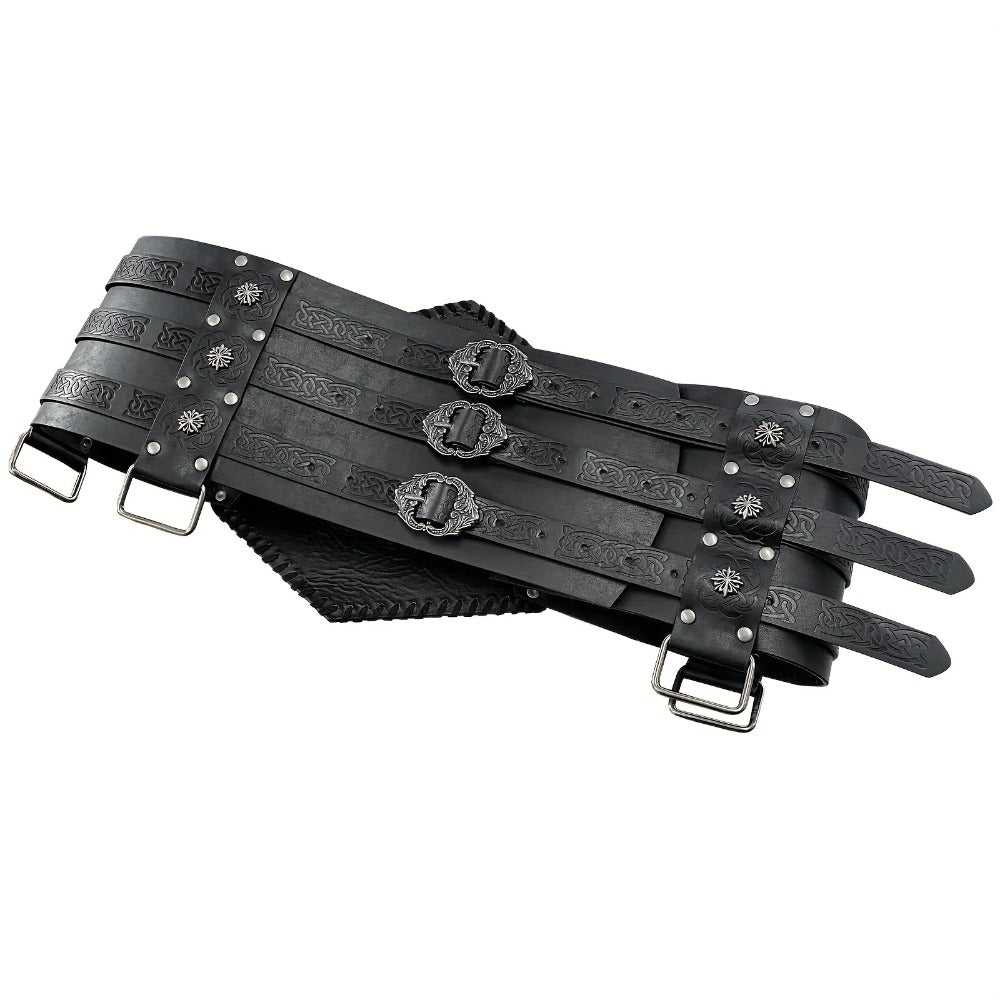 Men's Belt - Viking for Wide PU Leather, Scandinavian Dragon & Wolf Alloy Buckle - product detail view 13