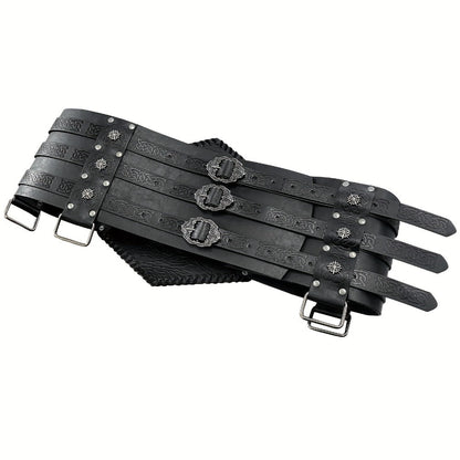 Men's Belt - Viking for Wide PU Leather, Scandinavian Dragon & Wolf Alloy Buckle - product detail view 13