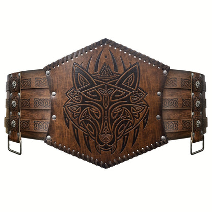 Men's Belt - Viking for Wide PU Leather, Scandinavian Dragon & Wolf Alloy Buckle - product detail view 14