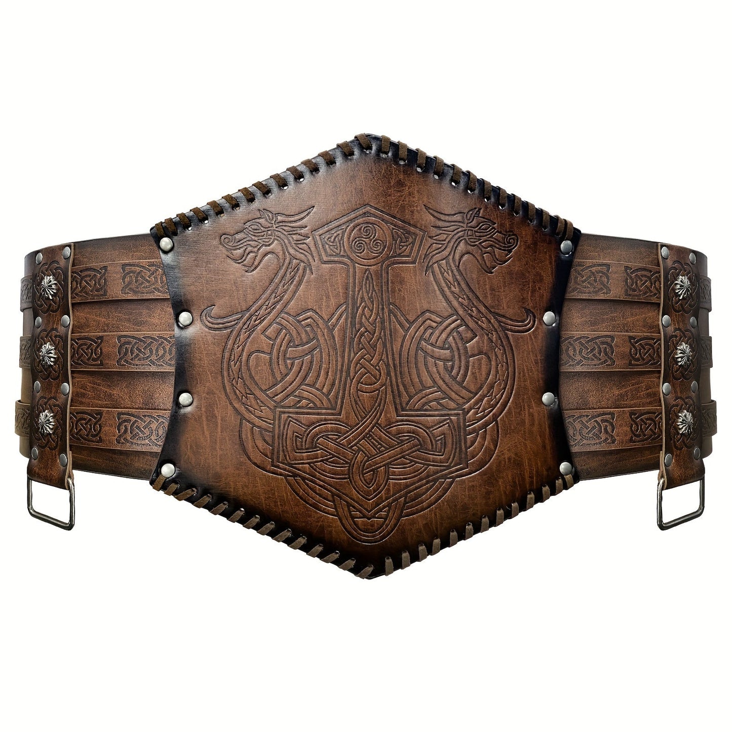 Men's Belt - Viking for Wide PU Leather, Scandinavian Dragon & Wolf Alloy Buckle - product detail view 15