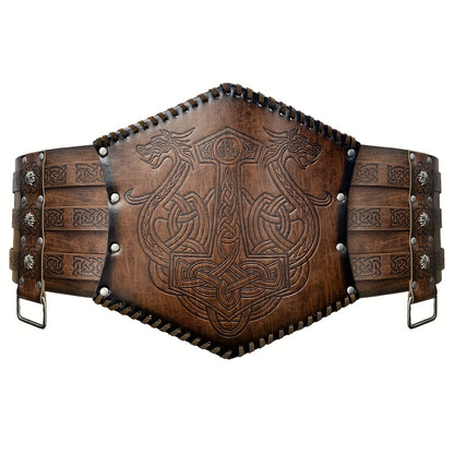 Men's Belt - Viking for Wide PU Leather, Scandinavian Dragon & Wolf Alloy Buckle - product detail view 15