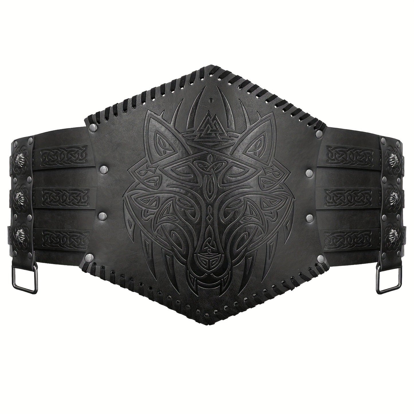 Men's Belt - Viking for Wide PU Leather, Scandinavian Dragon & Wolf Alloy Buckle - product detail view 16